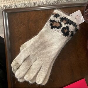 Coach Beige Knit Gloves with Leopard Trim